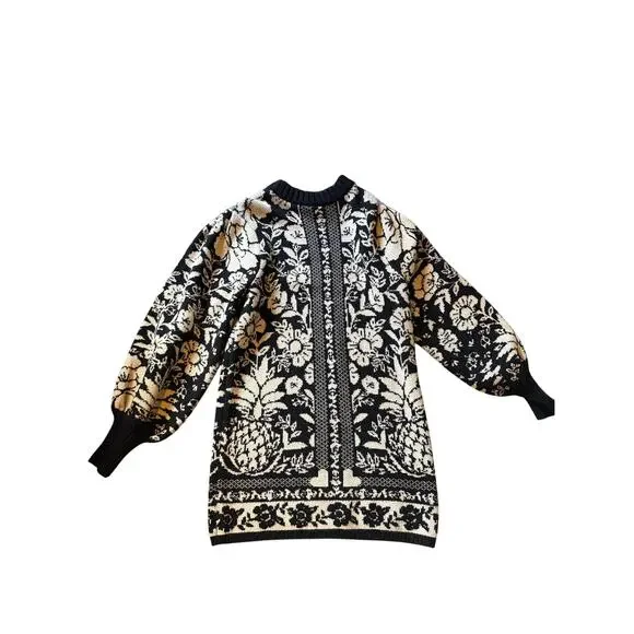 FARM Rio Women's Black Pineapple Garden Mini Sweater Dress. Medium - Picture 4 of 7